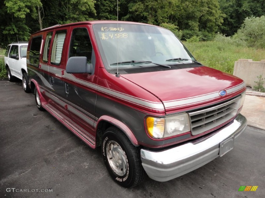 1992 E Series Van E150 Passenger Conversion Van - Electric Currant Red Metallic / Grey photo #1