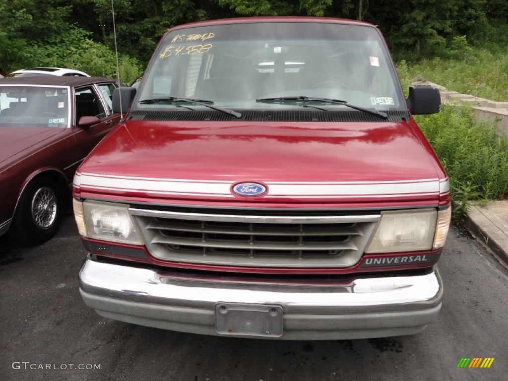 1992 E Series Van E150 Passenger Conversion Van - Electric Currant Red Metallic / Grey photo #2