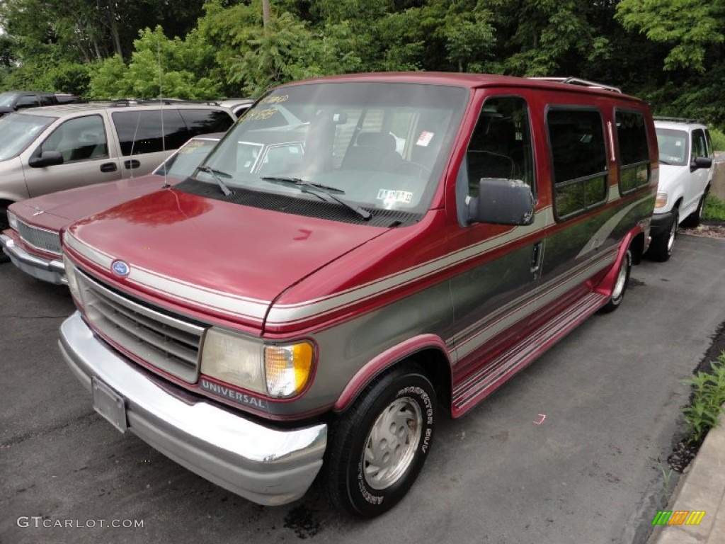 1992 E Series Van E150 Passenger Conversion Van - Electric Currant Red Metallic / Grey photo #7