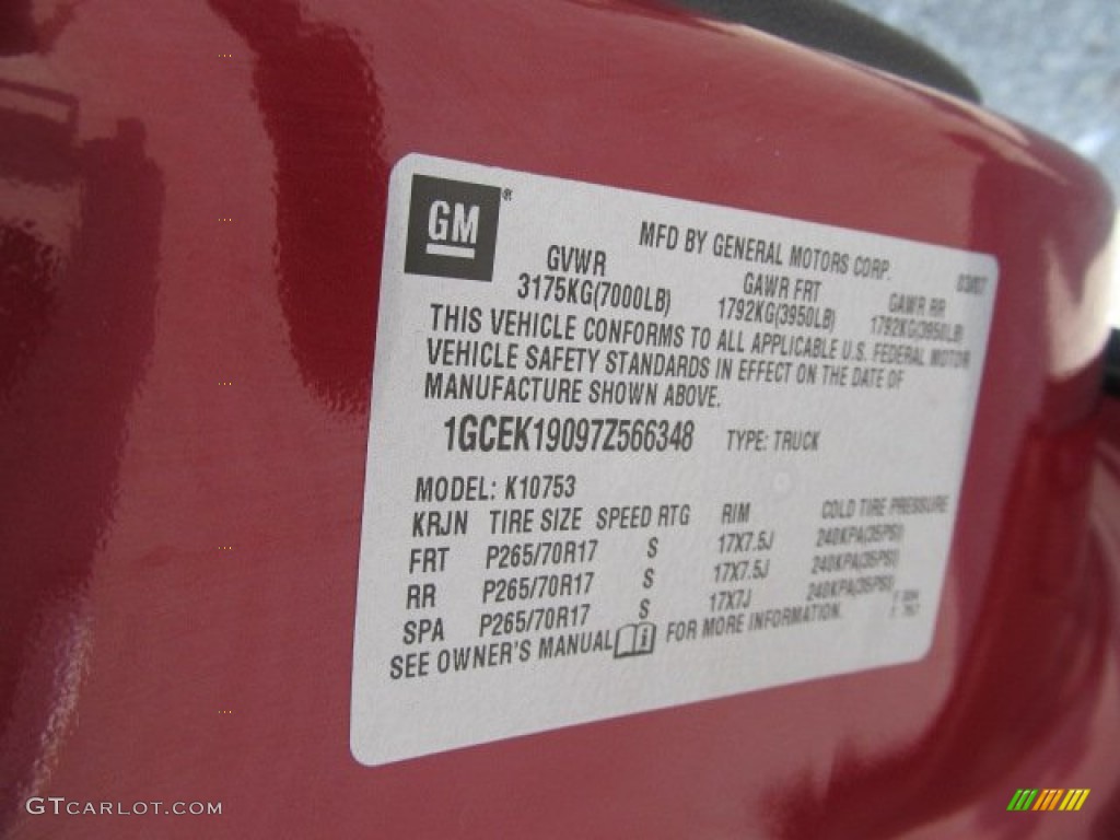 2007 Chevrolet Silverado 1500 LT Extended Cab 4x4 Info Tag Photo #50796363