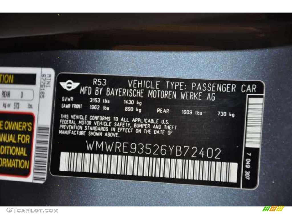 2006 Mini Cooper John Copper Works GP Info Tag Photo #50797071