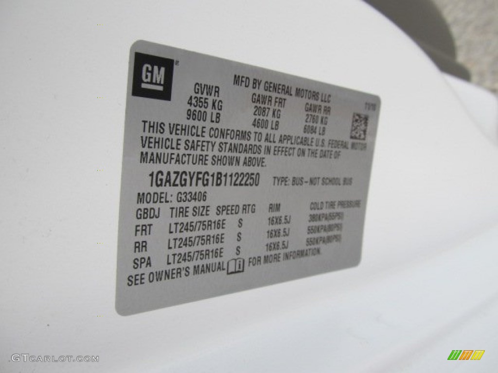 2011 Chevrolet Express LT 3500 Passenger Van Info Tag Photo #50797335