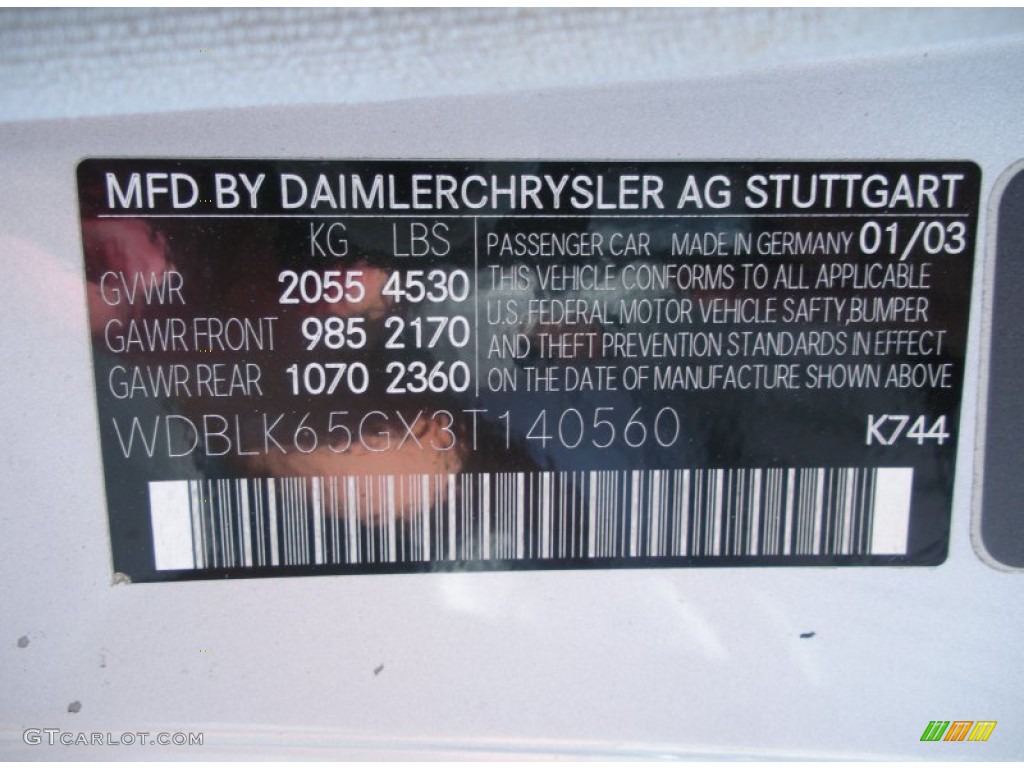 2003 CLK Color Code 744 for Brilliant Silver Metallic Photo #50798088
