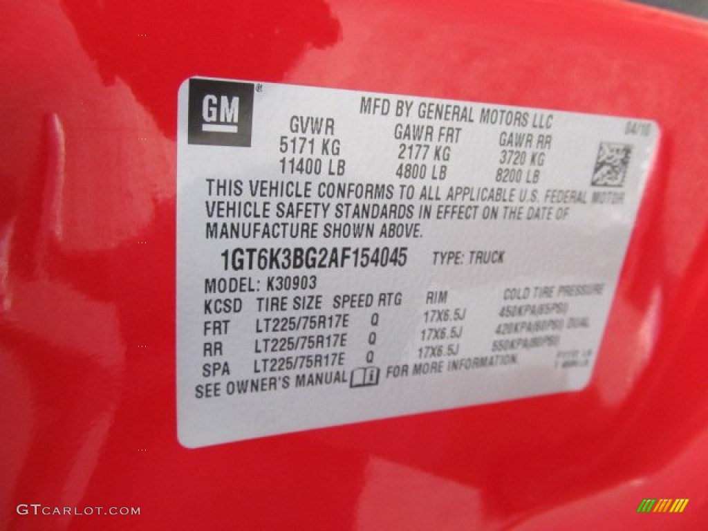 2010 GMC Sierra 3500HD SLE Regular Cab 4x4 Dually Info Tag Photos