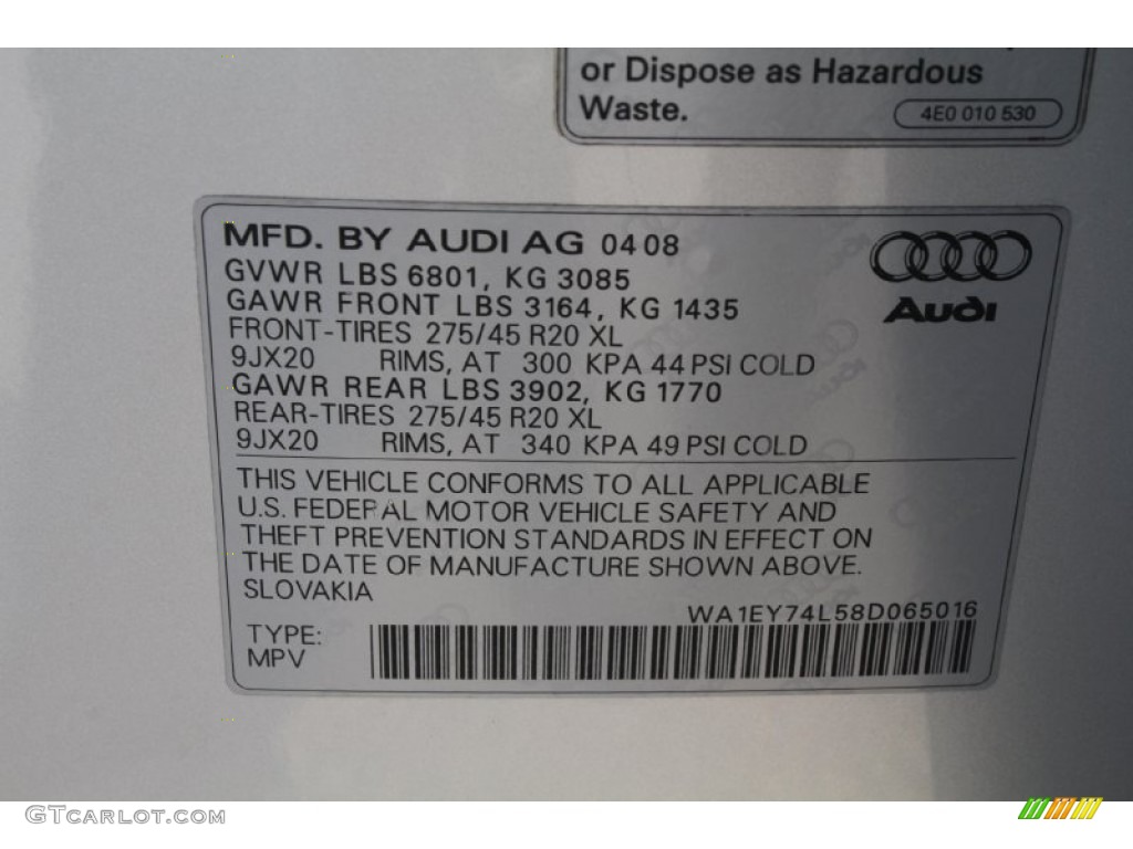 2008 Audi Q7 3.6 Premium quattro Info Tag Photo #50803329