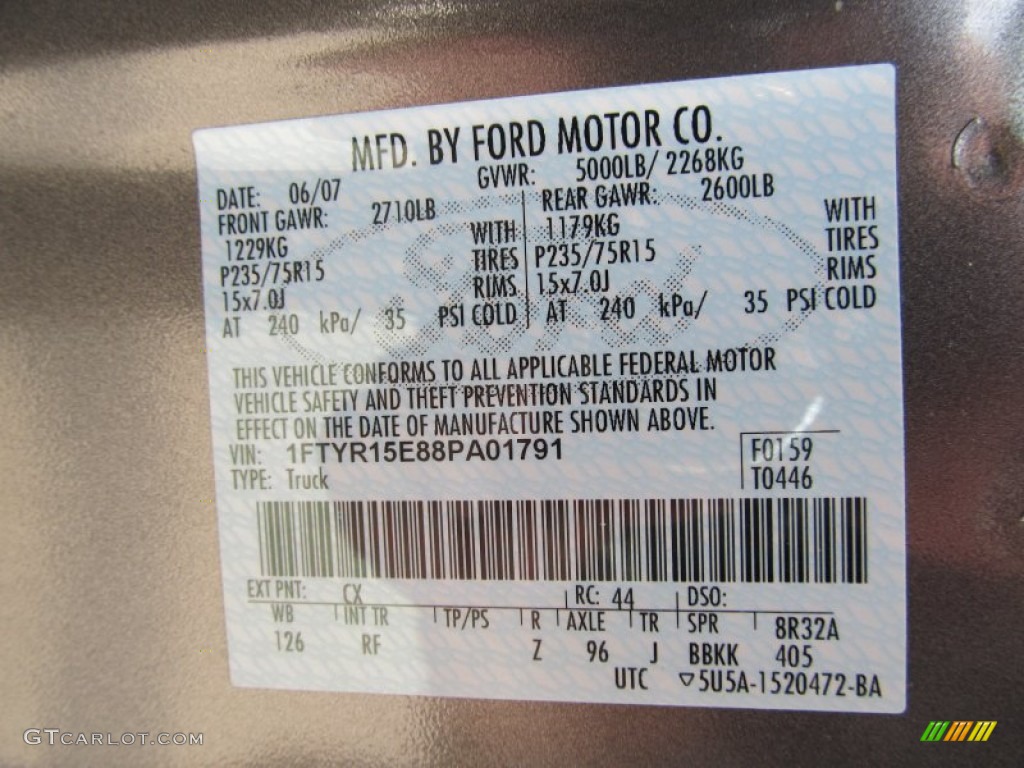 2008 Ranger Color Code cx for Dark Shadow Grey Metallic Photo #50804379