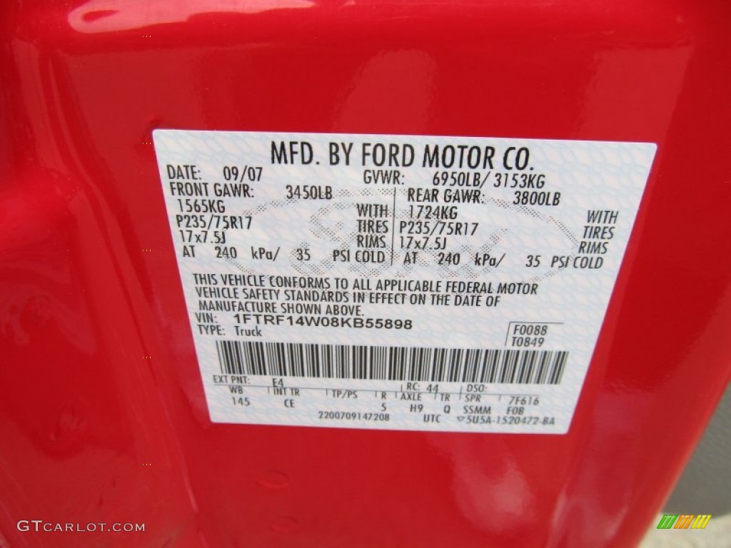 2008 F150 Color Code E4 for Bright Red Photo #50804835
