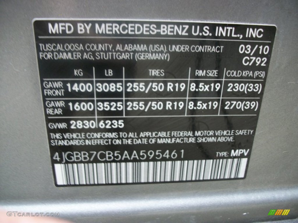 2010 ML Color Code 792 for Palladium Silver Metallic Photo #50805669