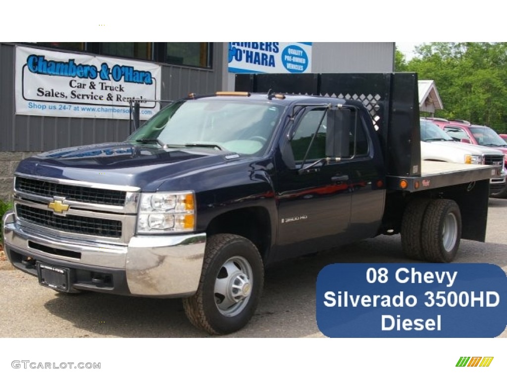 2008 Silverado 3500HD Work Truck Extended Cab 4x4 Chassis - Dark Blue Metallic / Dark Titanium photo #1