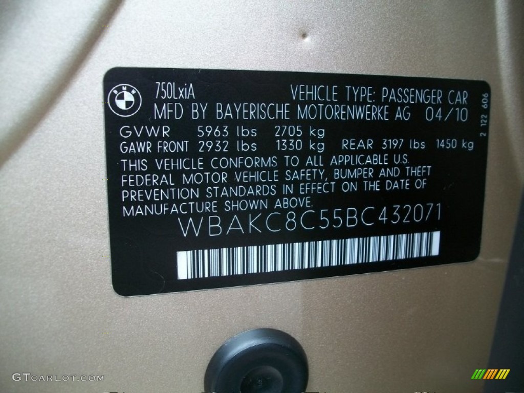 2011 BMW 7 Series 750Li xDrive Sedan Info Tag Photo #50807772