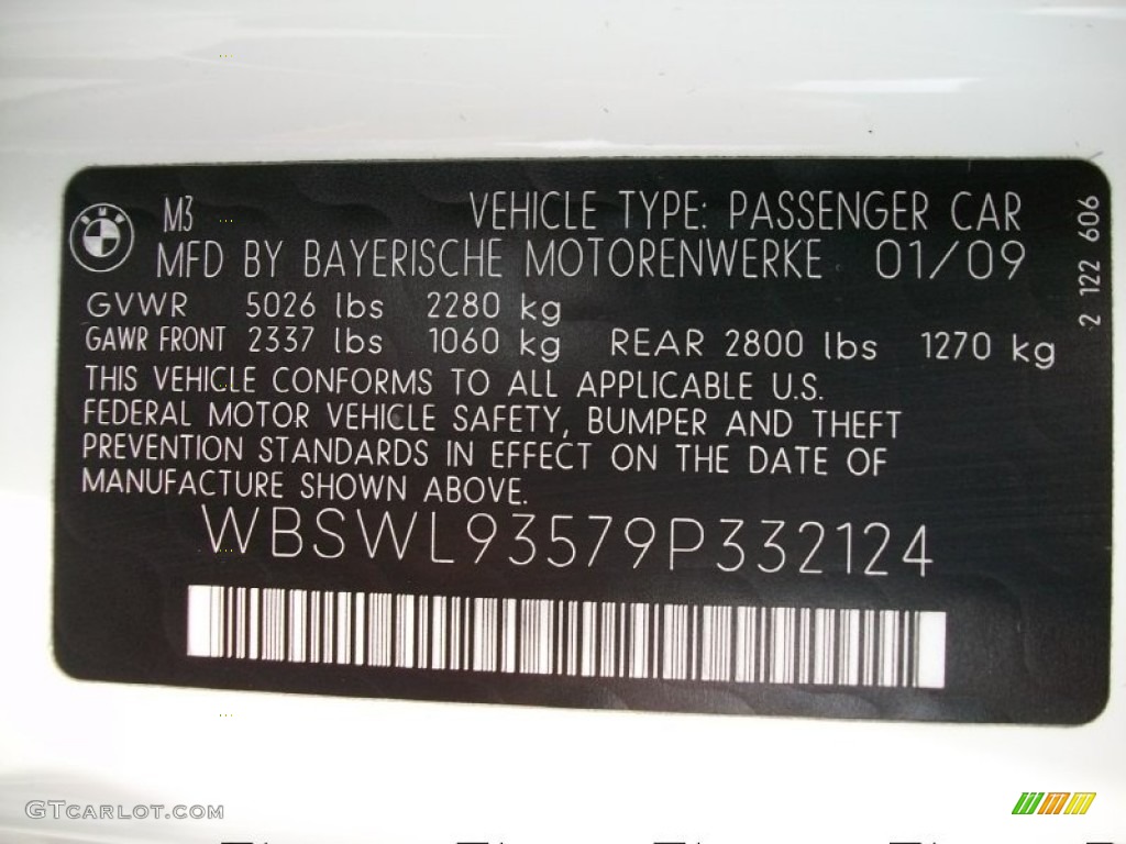 2009 BMW M3 Convertible Info Tag Photo #50808264