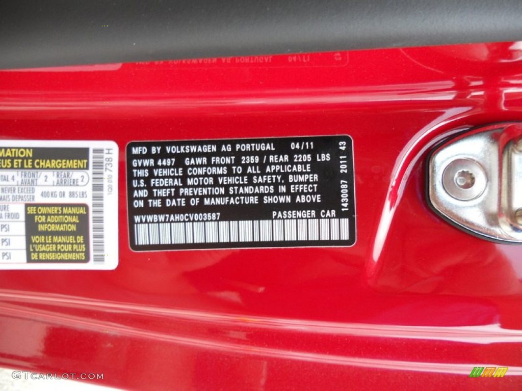 2012 Volkswagen Eos Komfort Info Tag Photo #50812788