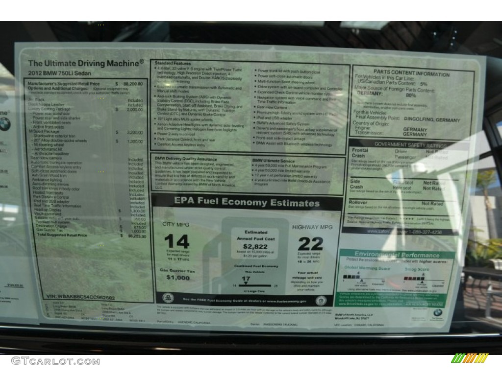 2012 BMW 7 Series 750Li Sedan Window Sticker Photo #50821887