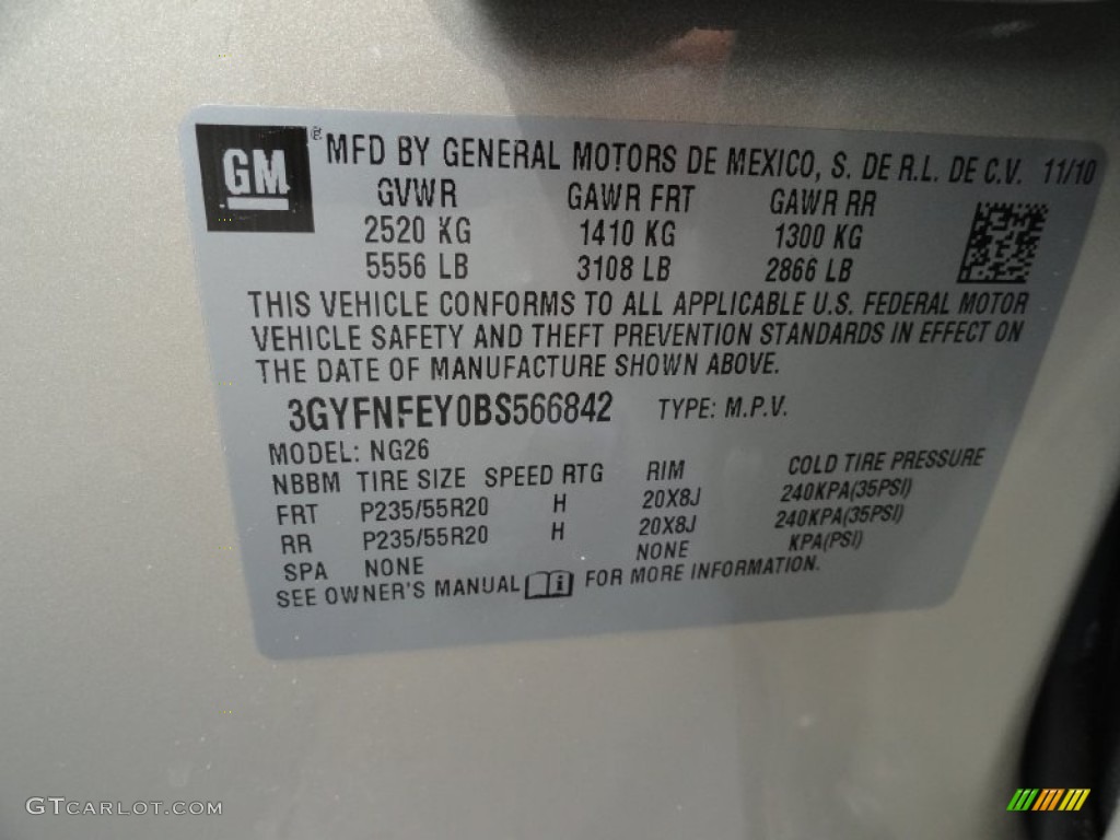 2011 Cadillac SRX 4 V6 AWD Info Tag Photo #50822445