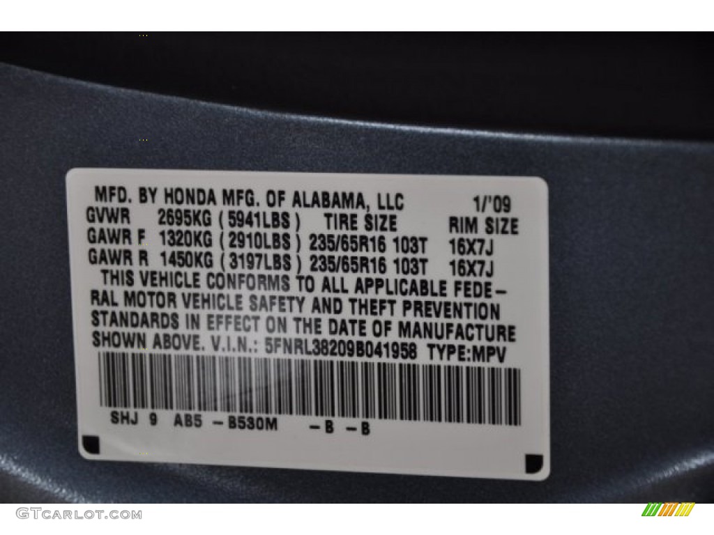 2009 Honda Odyssey LX Color Code Photos