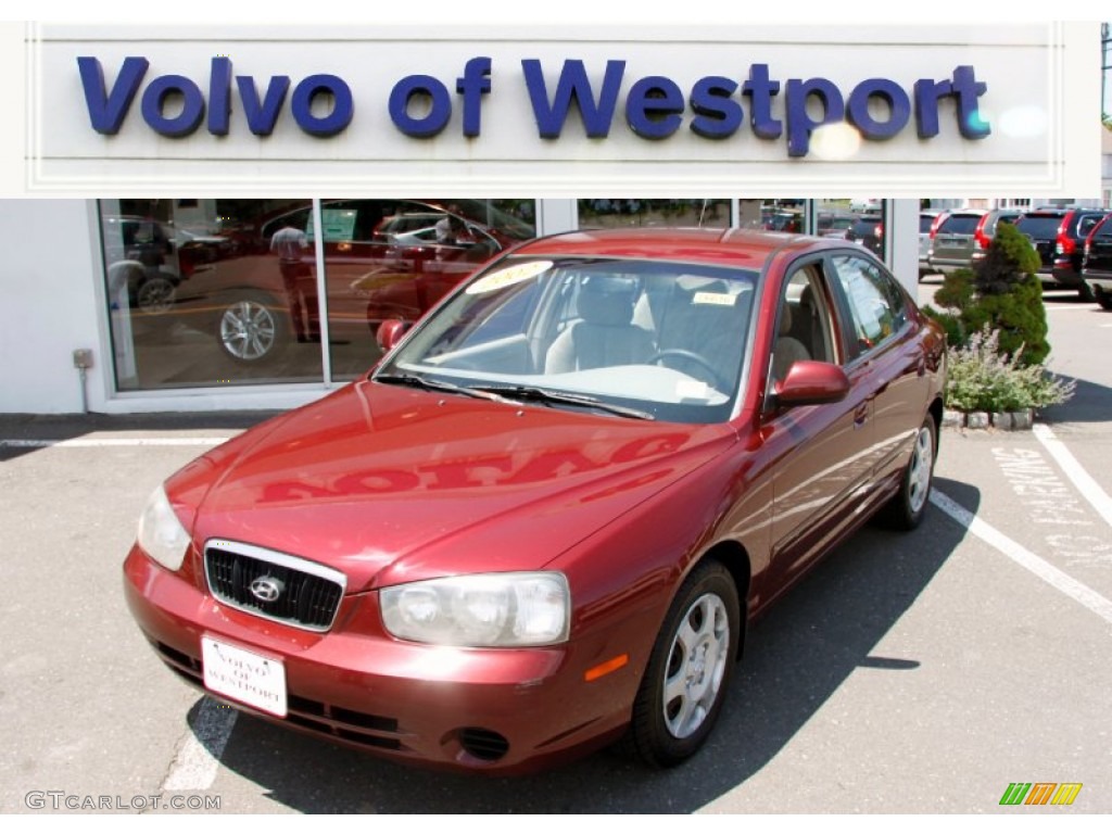 2002 Elantra GLS Sedan - Chianti Red / Beige photo #1