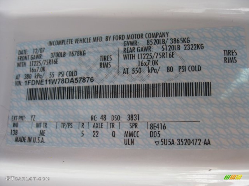 2008 E Series Van Color Code YZ for Oxford White Photo #50835765