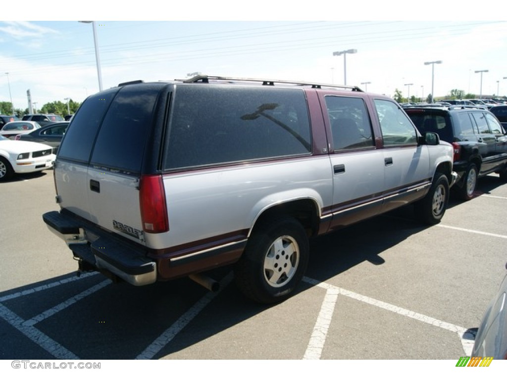 1995 Suburban K1500 4x4 - Dark Garnet Red Metallic / Blue photo #2