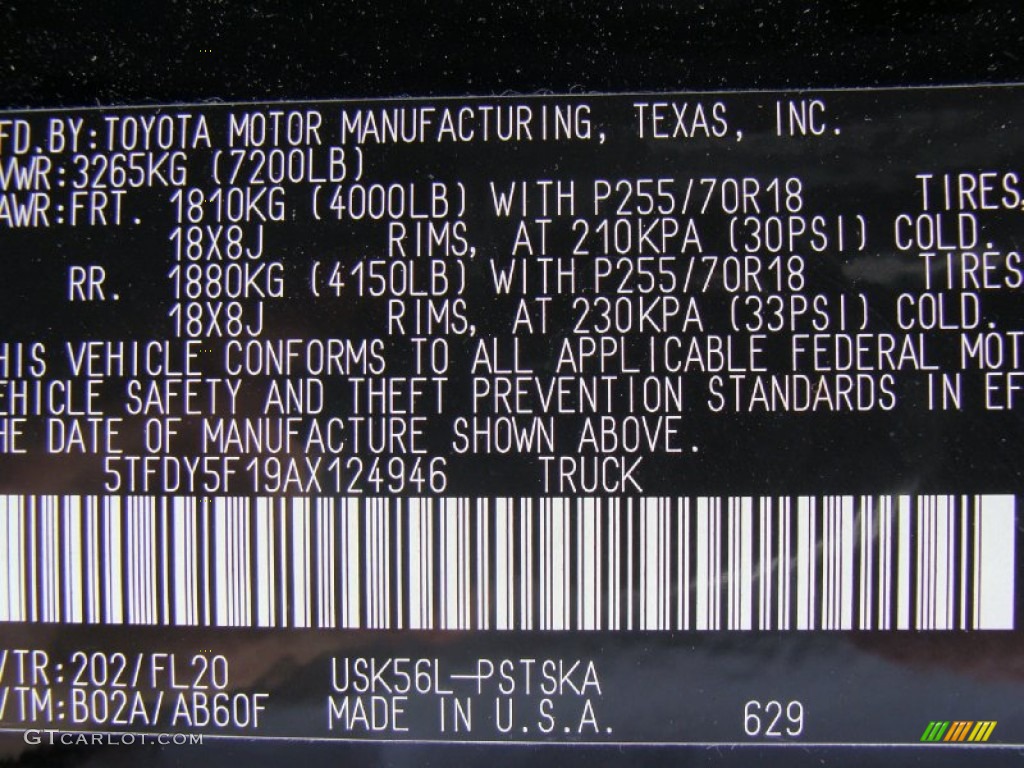 2010 Toyota Tundra CrewMax 4x4 Color Code Photos