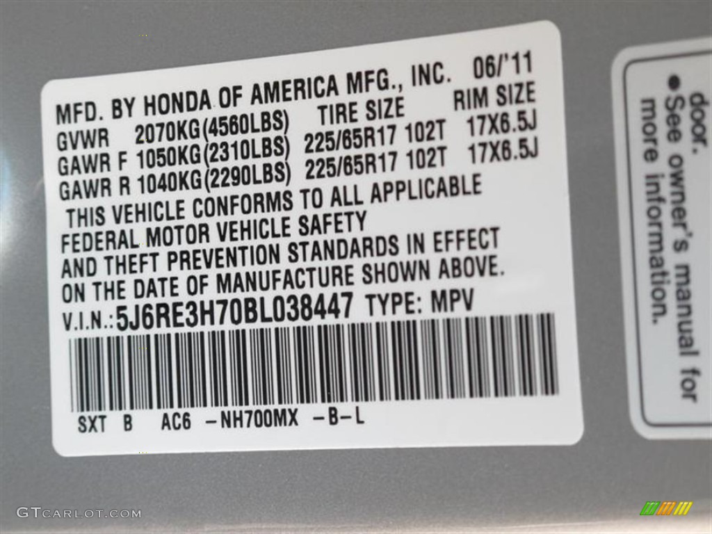 2011 CR-V EX-L - Alabaster Silver Metallic / Gray photo #10