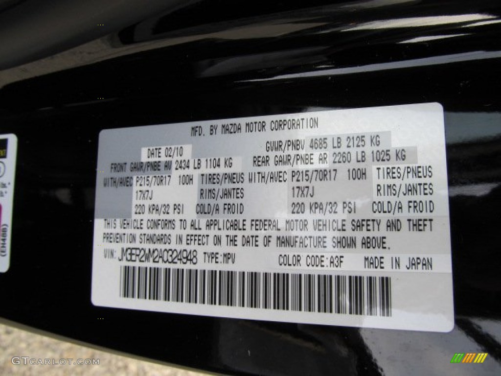 2010 CX-7 Color Code A3F for Brilliant Black Photo #50851102