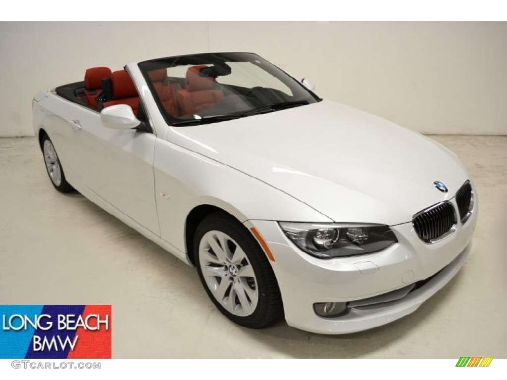 2011 3 Series 328i Convertible - Mineral White Metallic / Coral Red/Black Dakota Leather photo #1