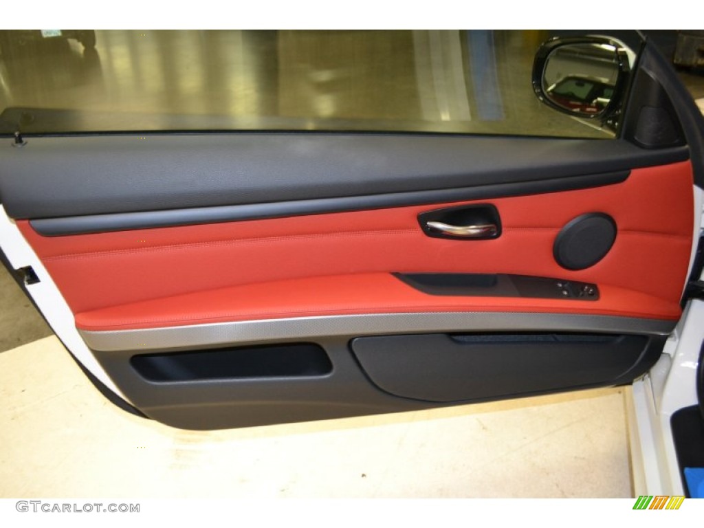 2011 BMW 3 Series 328i Coupe Coral Red/Black Dakota Leather Door Panel Photo #50853613