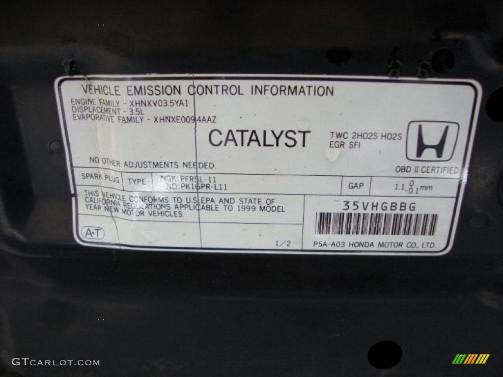 1998 Acura RL 3.5 Sedan Info Tag Photo #50866585