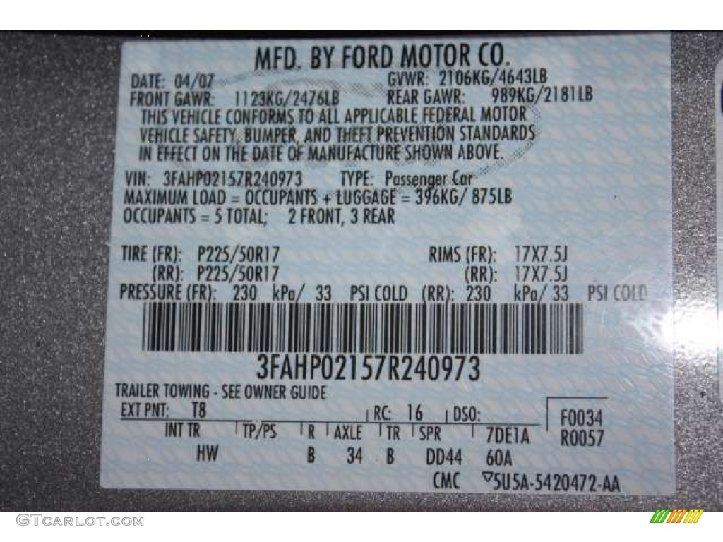 2007 Fusion SEL V6 AWD - Tungsten Grey Metallic / Charcoal Black photo #22