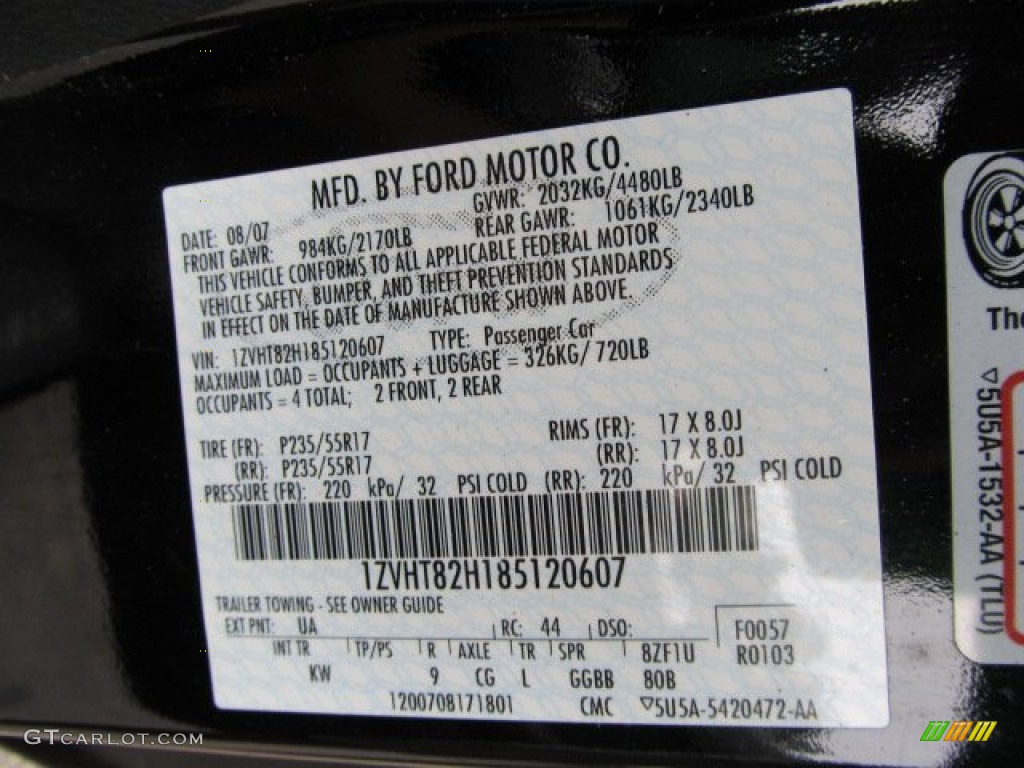 2008 Mustang Color Code UA for Black Photo #50877355