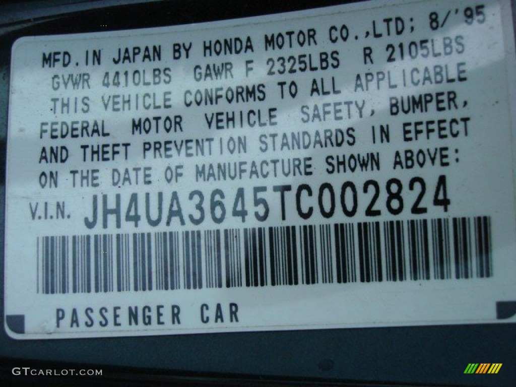 1996 Acura TL 3.2 Sedan Info Tag Photo #50880601