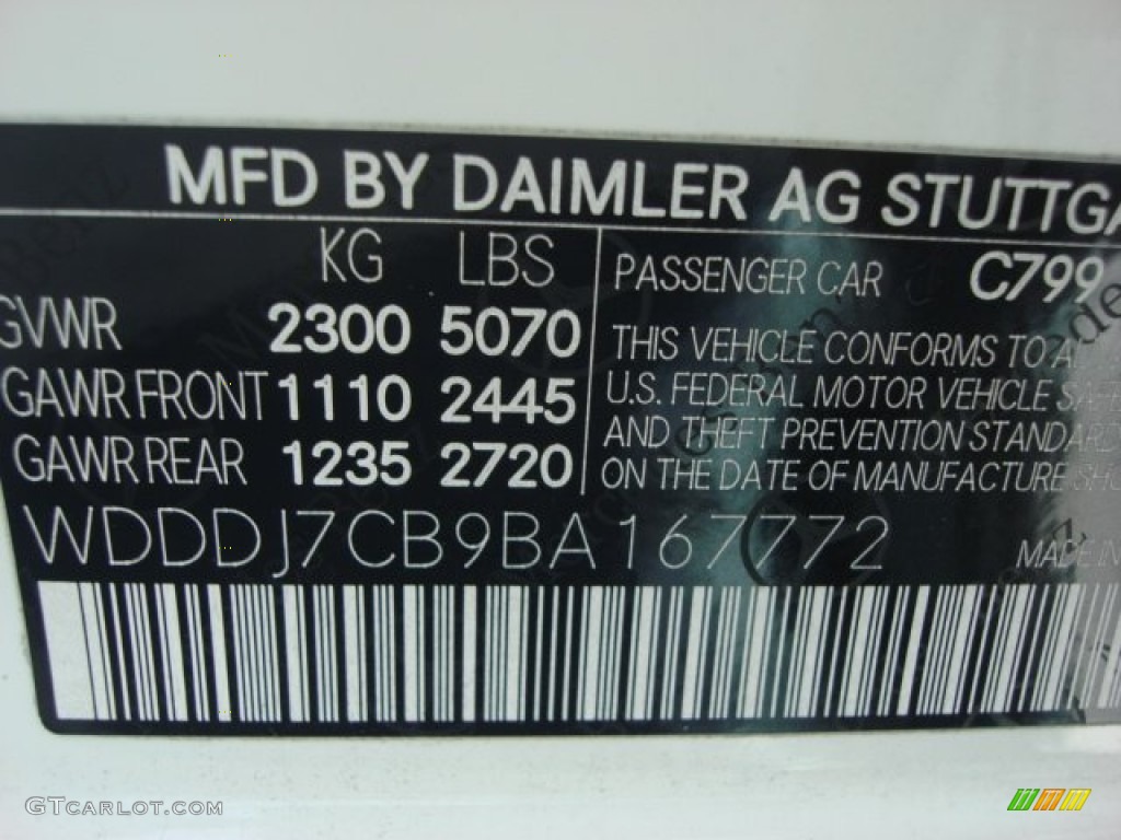 2011 CLS Color Code 799 for Diamond White Metallic Photo #50881705