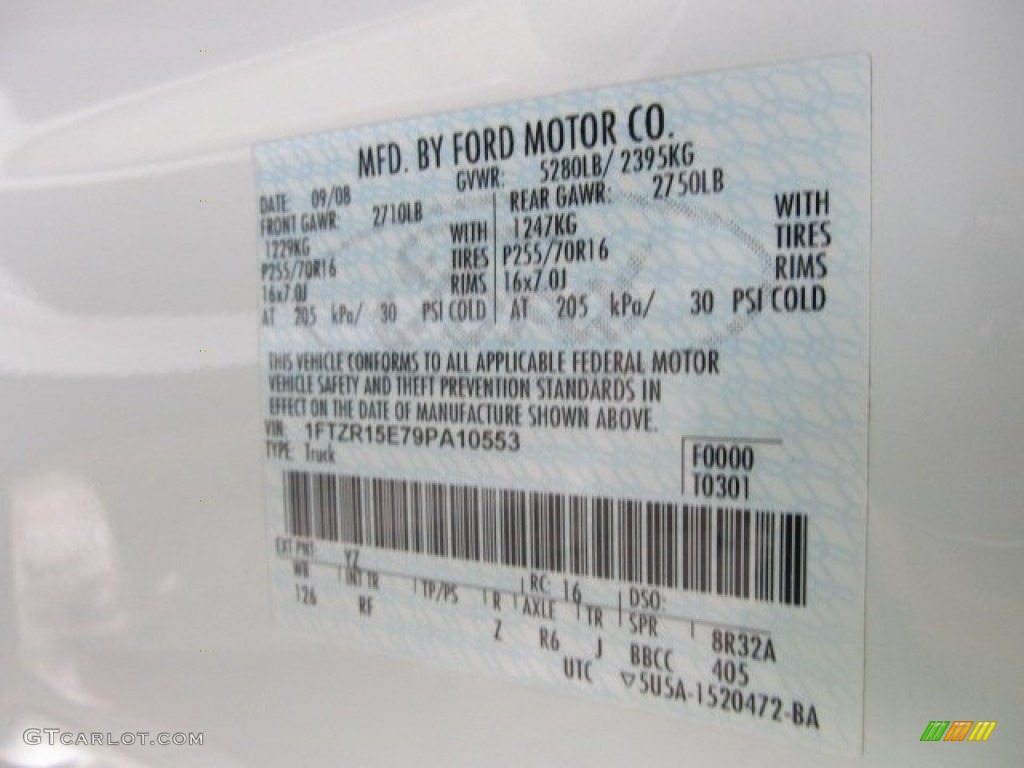 2009 Ranger Color Code YZ for Oxford White Photo #50882134