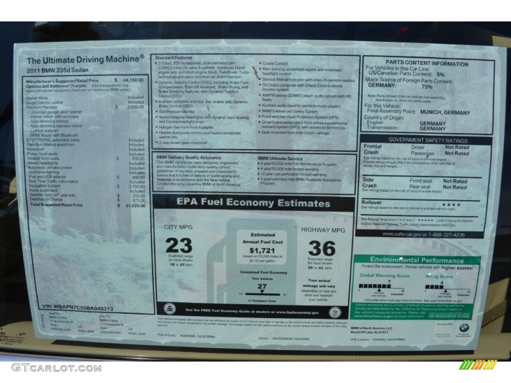 2011 3 Series 335d Sedan - Alpine White / Beige Dakota Leather photo #4