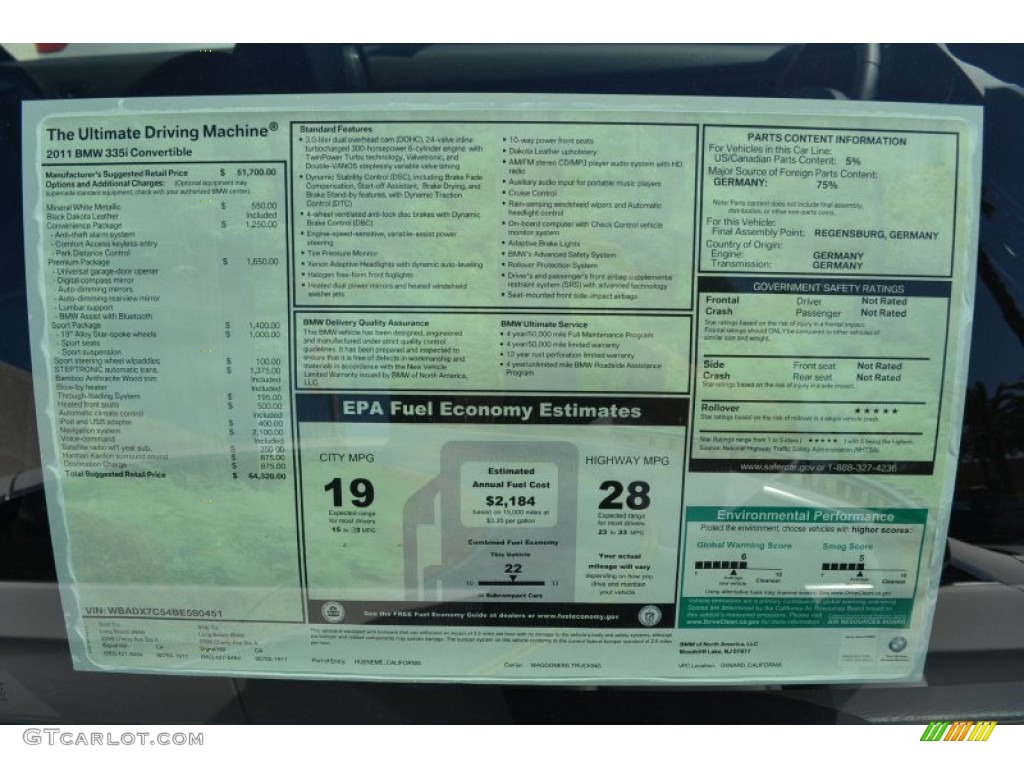 2011 3 Series 335i Convertible - Mineral White Metallic / Black Dakota Leather photo #6