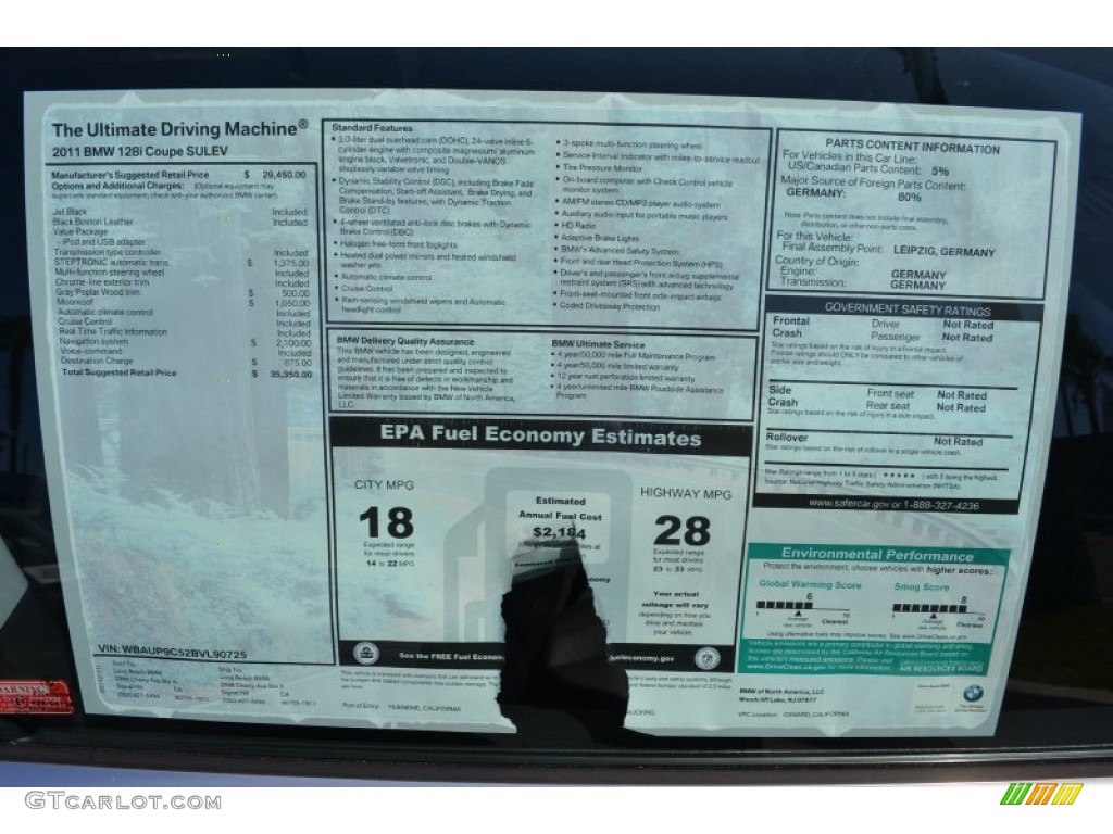 2011 BMW 1 Series 128i Coupe Window Sticker Photos