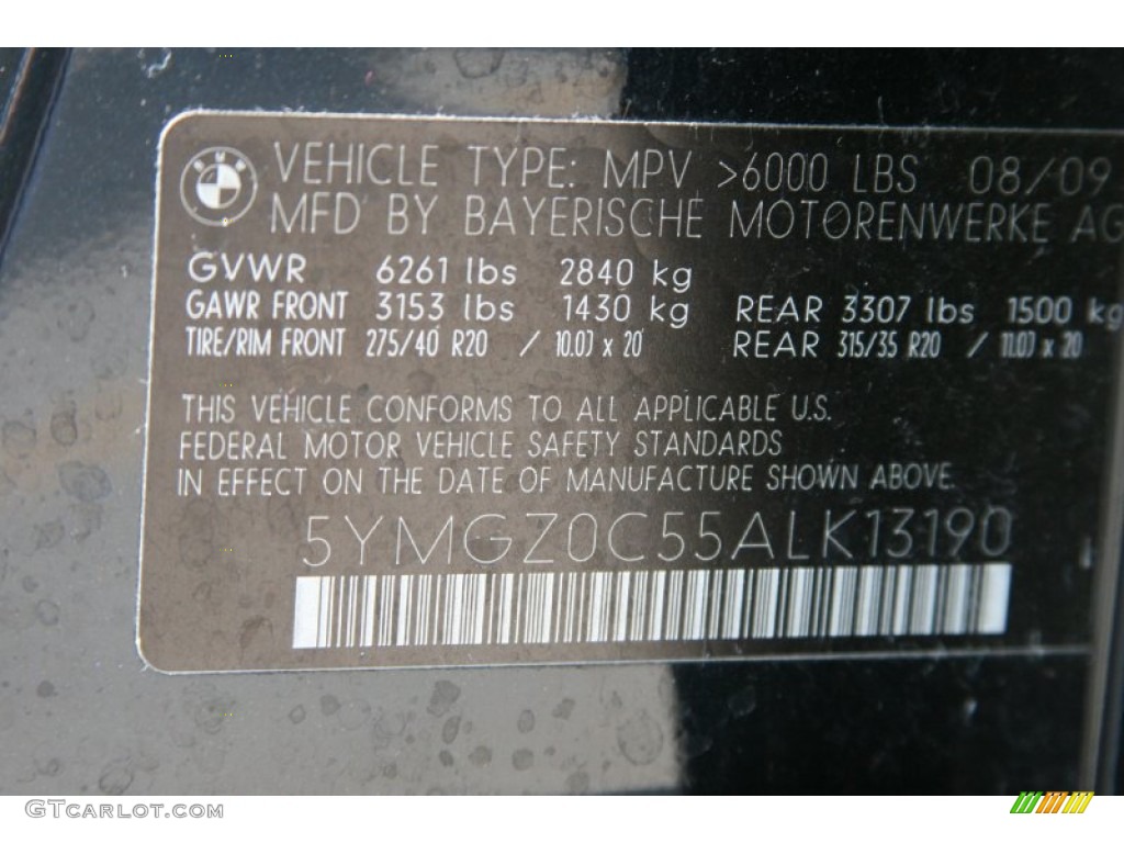 2010 BMW X6 M Standard X6 M Model Info Tag Photo #50890072