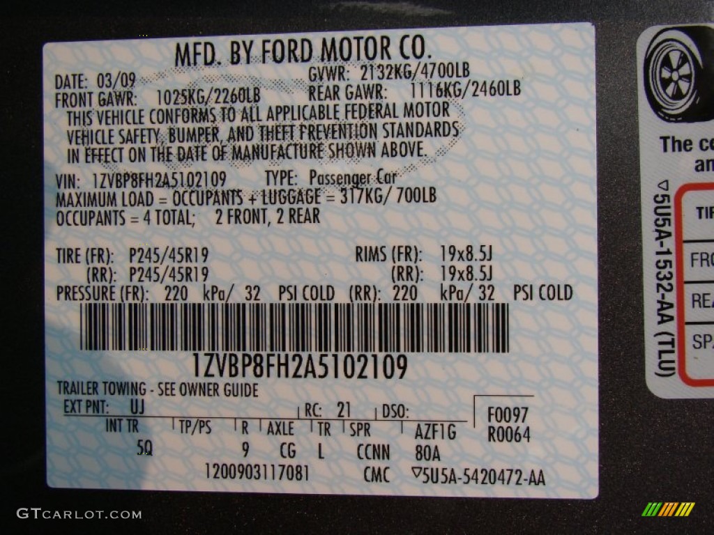 2010 Mustang Color Code UJ for Sterling Grey Metallic Photo #50892967