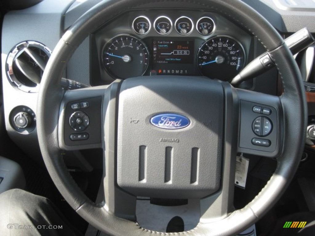 2011 Ford F250 Super Duty Lariat SuperCab 4x4 Black Two Tone Leather Steering Wheel Photo #50894170