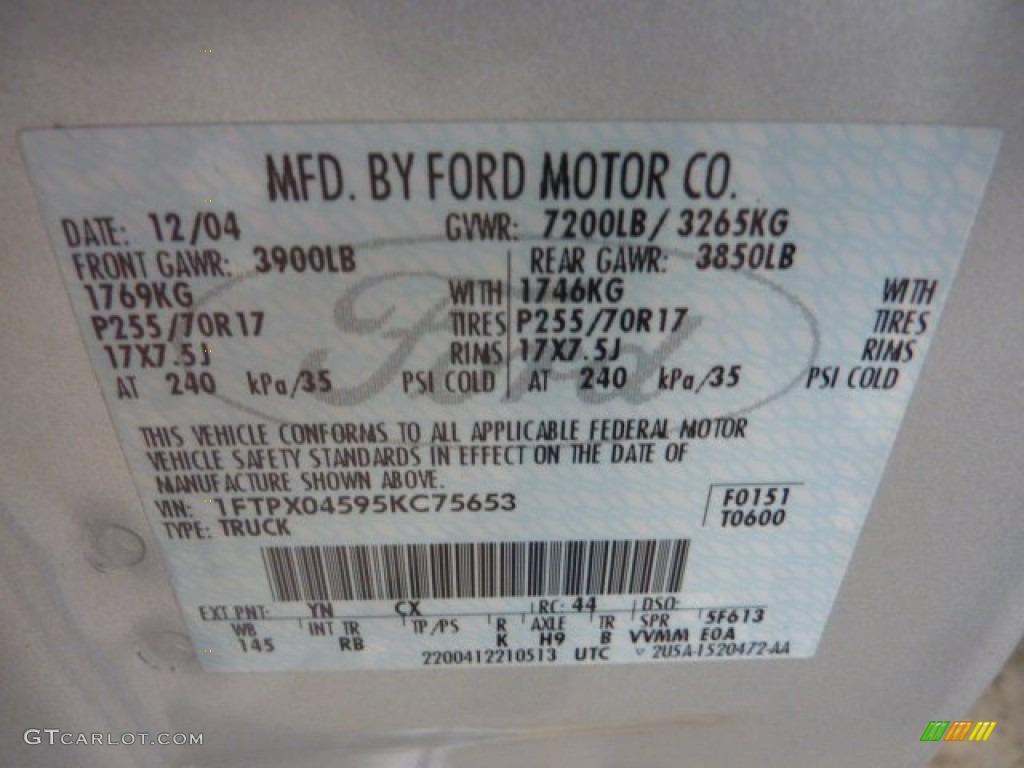 2005 F150 Color Code YN for Silver Metallic Photo #50902441