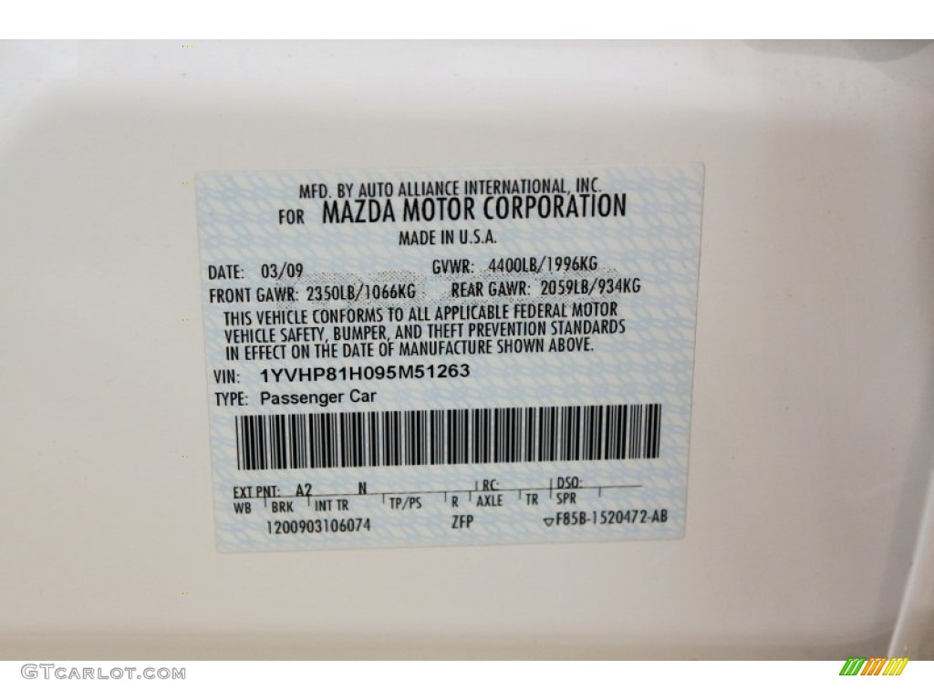 2009 MAZDA6 i Sport - Performance White / Black photo #18