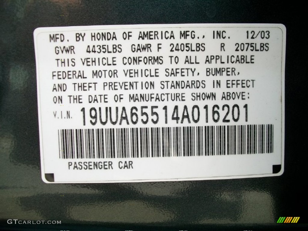 2004 Acura TL 3.2 Info Tag Photo #50904127