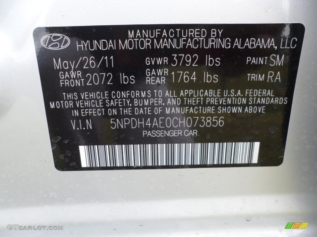 2012 Elantra Color Code SM for Silver Photo #50910196