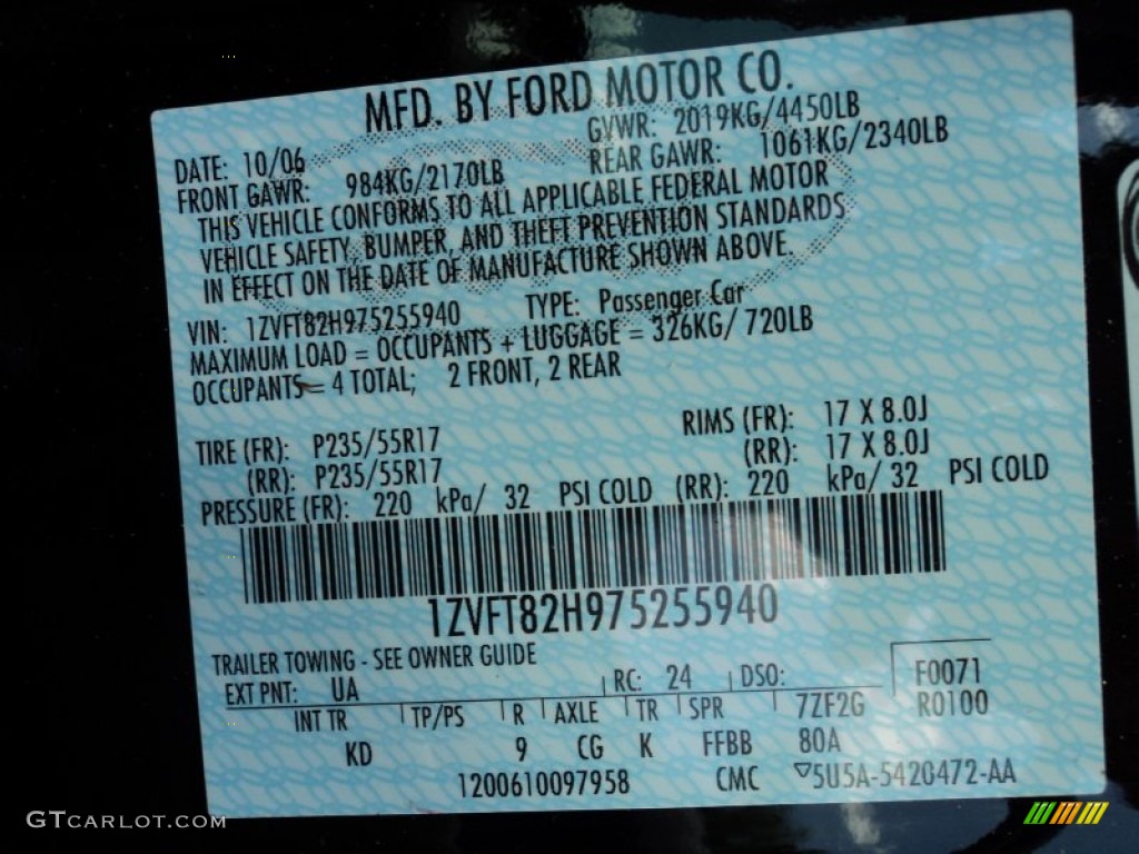 2007 Mustang Color Code UA for Black Photo #50928192