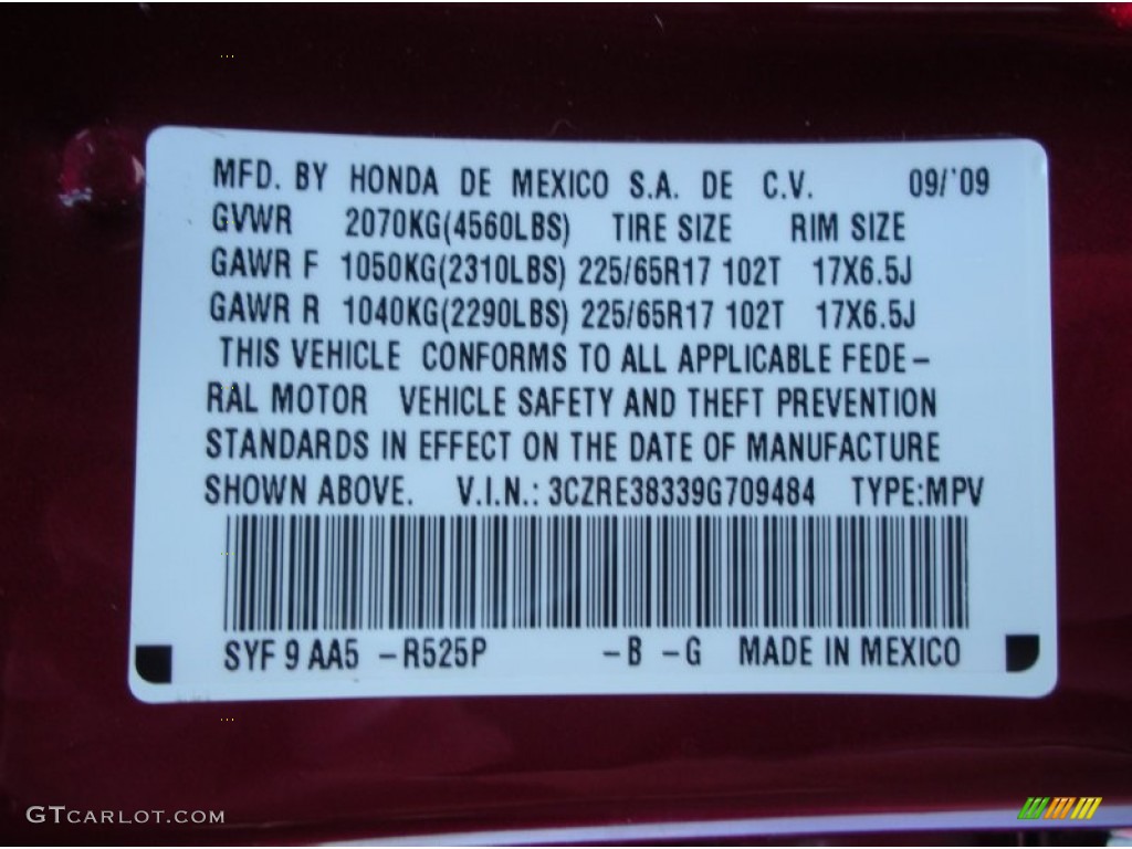 2009 CR-V LX - Tango Red Pearl / Gray photo #24