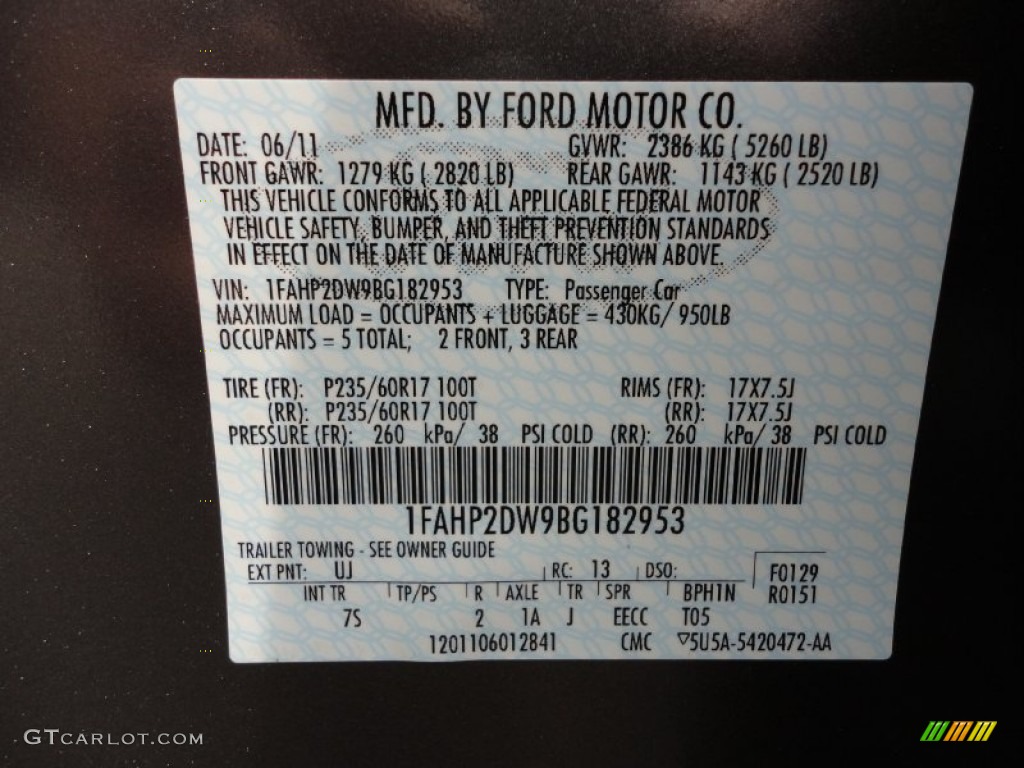 2011 Taurus Color Code UJ for Sterling Grey Photo #50963451