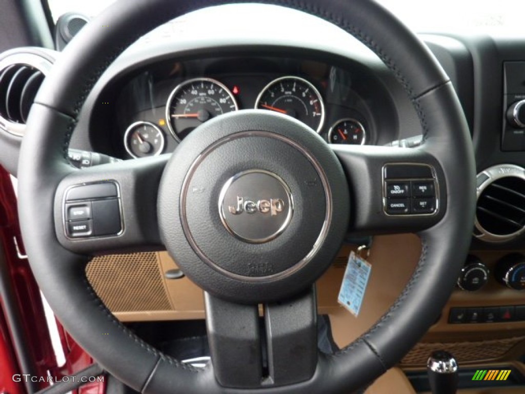 2011 Jeep Wrangler Sahara 4x4 Black/Dark Saddle Steering Wheel Photo #50971842