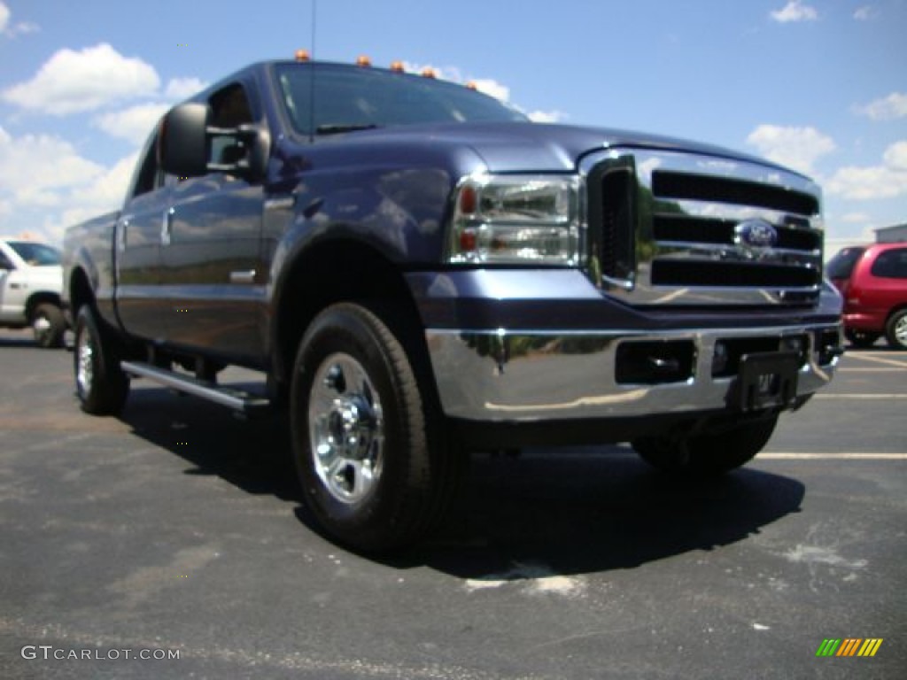 2006 F350 Super Duty Lariat Crew Cab 4x4 - Medium Wedgewood Blue Metallic / Tan photo #1