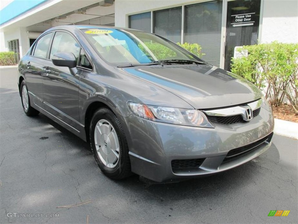 2009 Civic Hybrid Sedan - Polished Metal Metallic / Beige photo #1