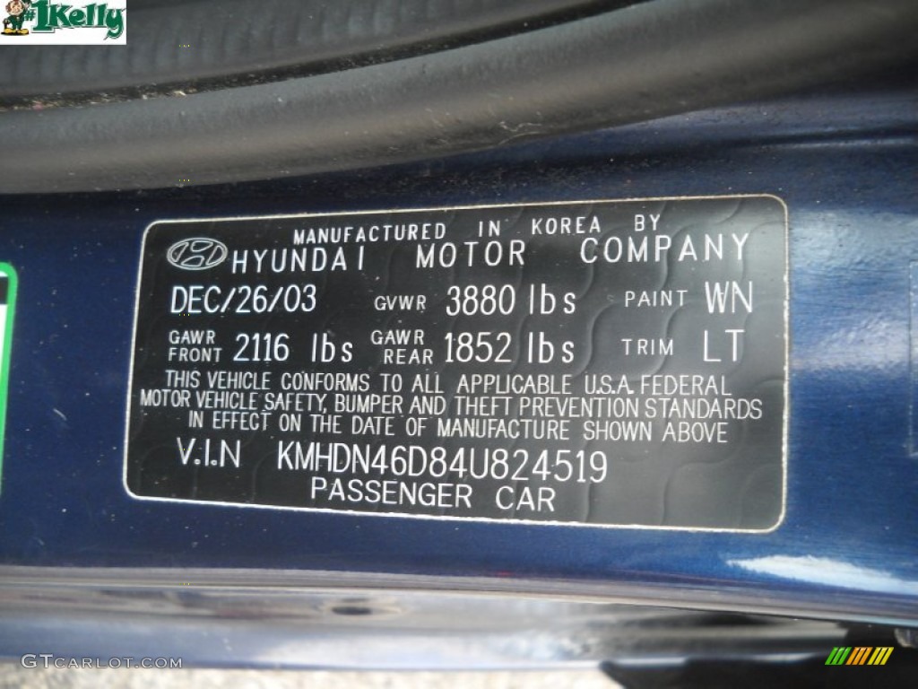 2004 Elantra GLS Sedan - Moonlit Blue / Dark Gray photo #11